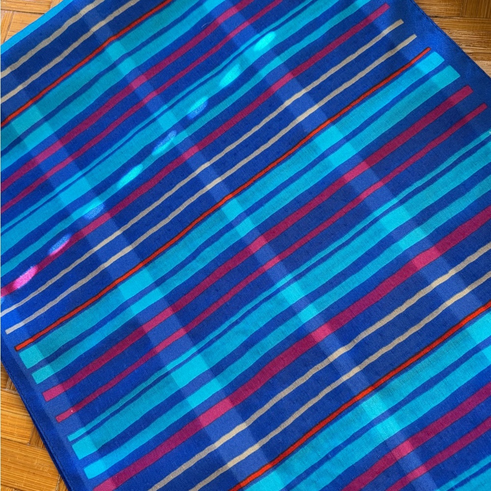 Vintage silk striped scarf cobalt blue - Picture 4 of 9